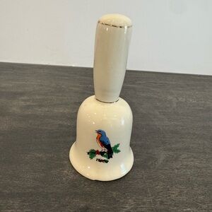 Ceramic Bird Bell in Cream with Blue-Orange Bird Accent